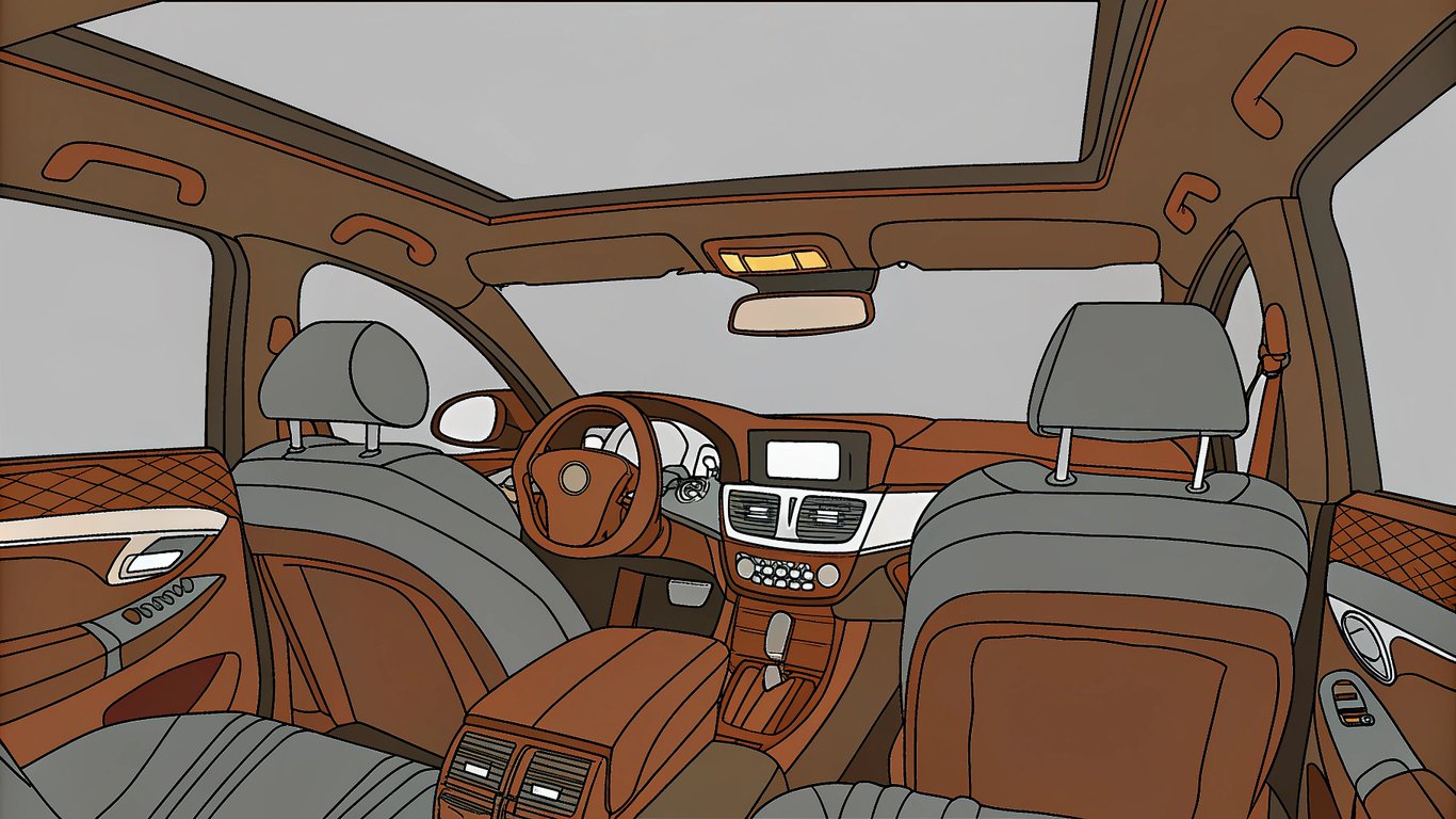 Interior of a luxury chauffeur car with modern tech