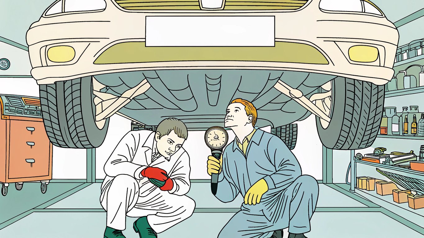 Mechanic inspecting a luxury car for maintenance