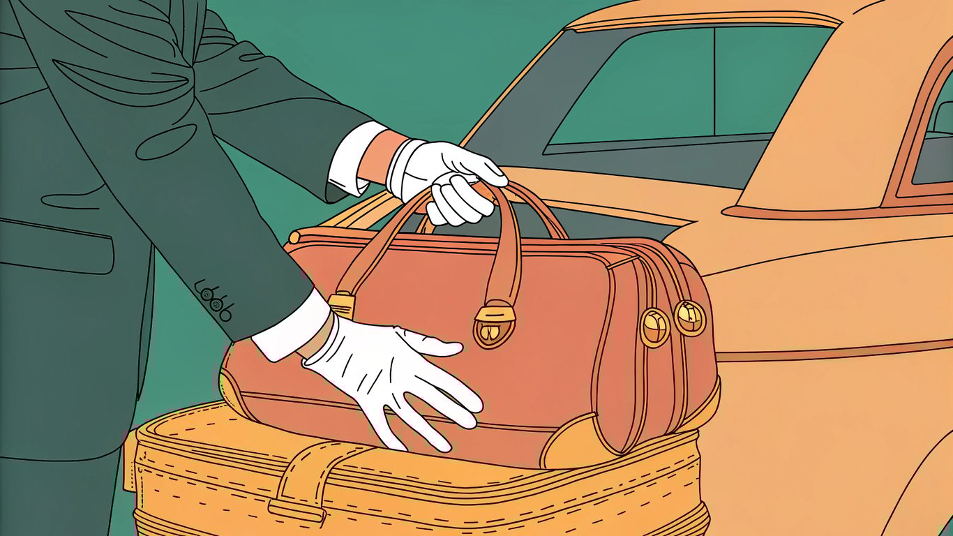 Chauffeur in white gloves handling luggage, representing white-glove service