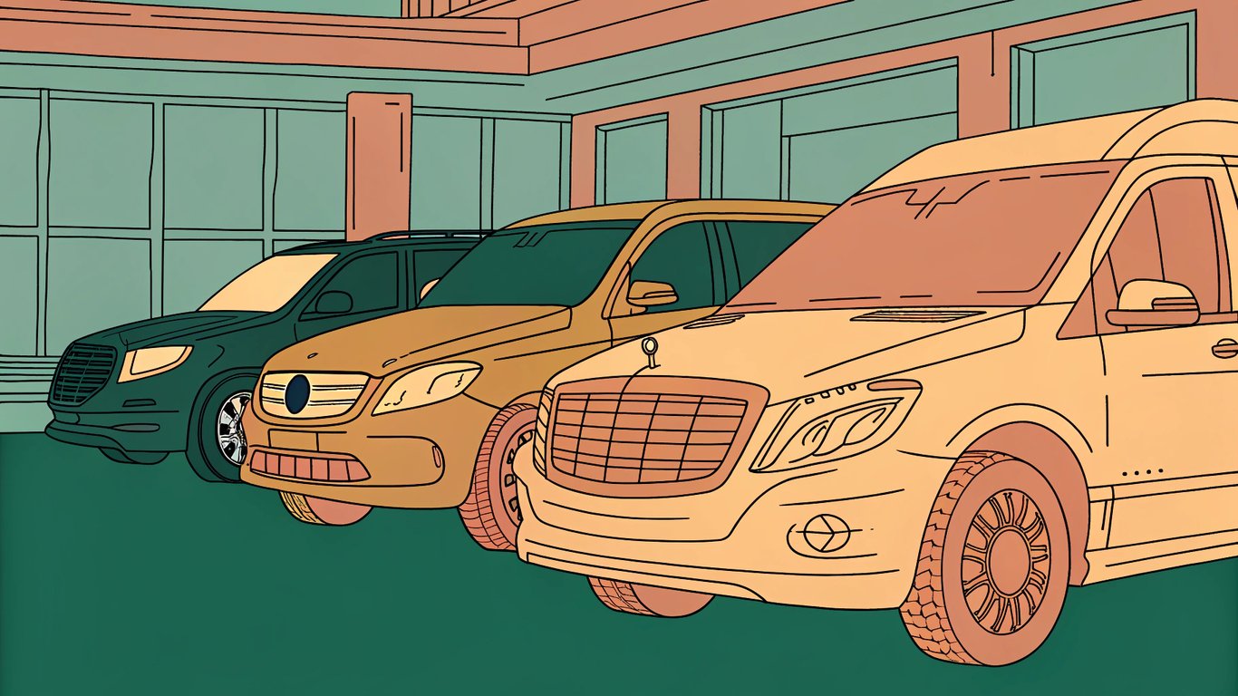 Diverse fleet of luxury vehicles: sedan, SUV, and sprinter van
