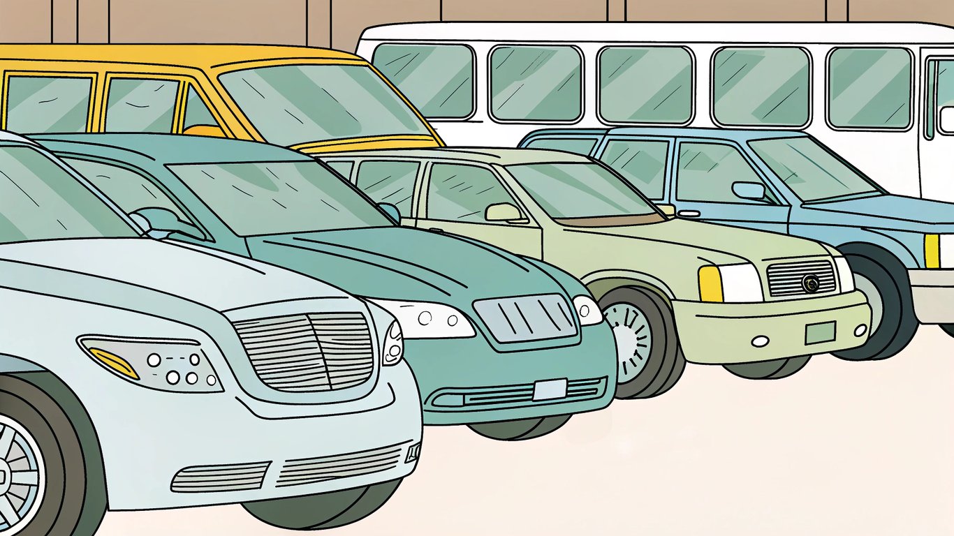 A lineup of luxury vehicles including a sedan, stretch limo, SUV, and party bus, showcasing fleet variety.