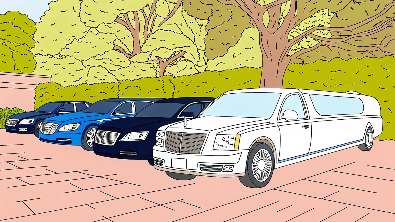 Illustration of a fleet of luxury vehicles, including a sedan, SUV, and van, representing quality and variety.