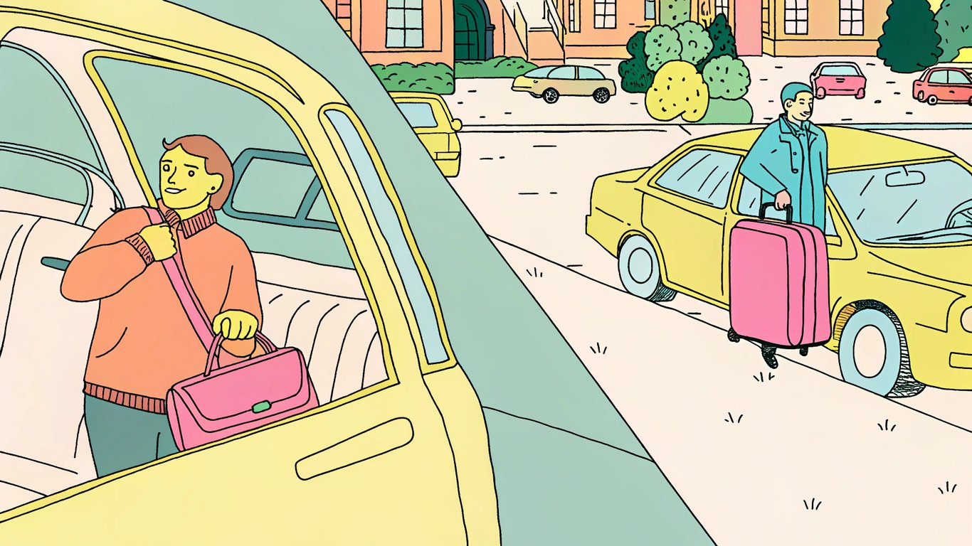 Illustration comparing the chaotic experience of a cancelled rideshare or crowded shuttle with the seamless experience of a professional car service.