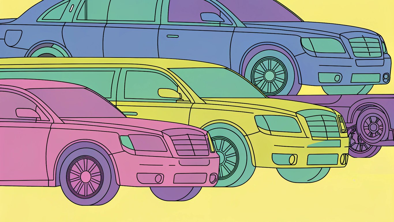 Illustration of a diverse fleet of luxury vehicles including a sedan, SUV, party bus, and stretch limousine.