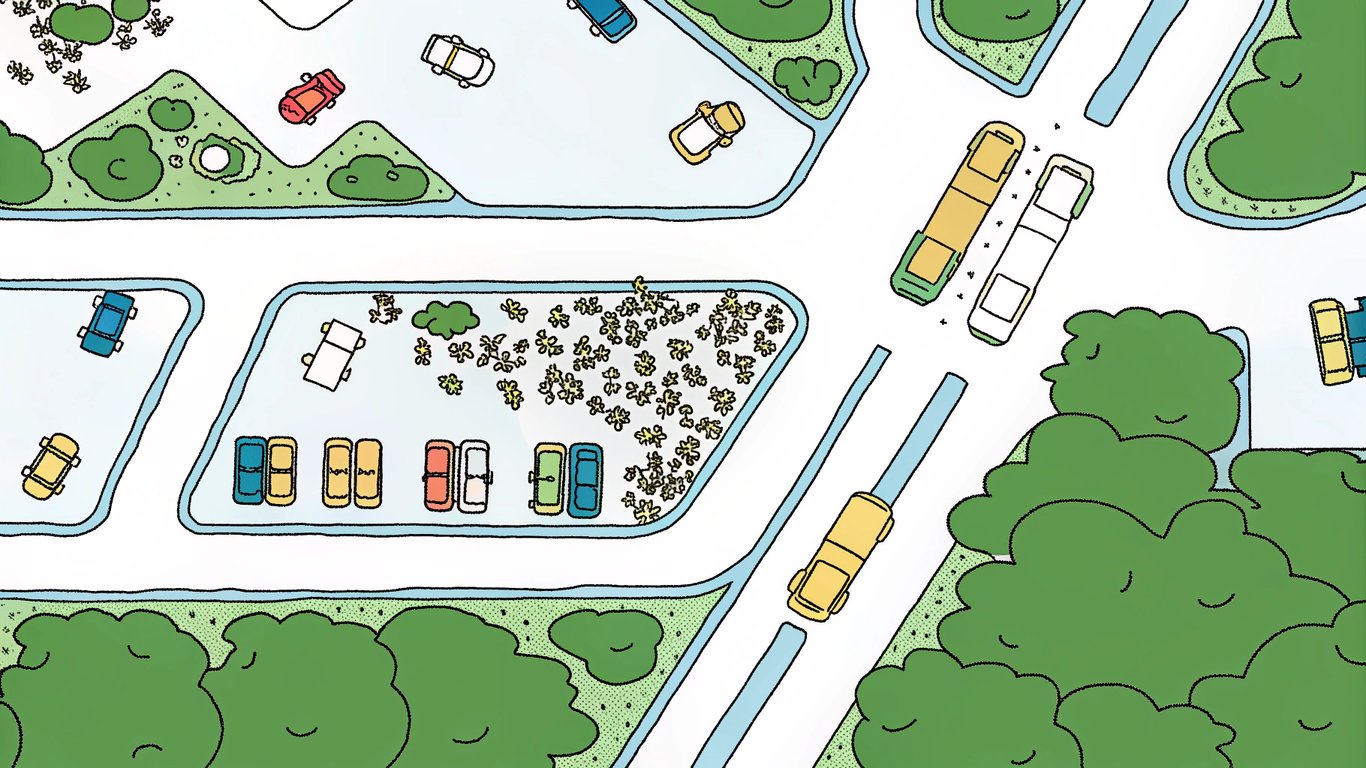 Top-down illustration of an airport terminal area with color-coded zones for different pickup services.