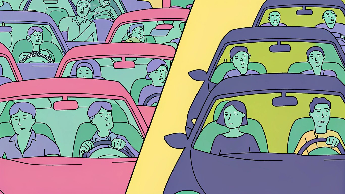 Contrast between stressful airport parking and relaxed car service travel.