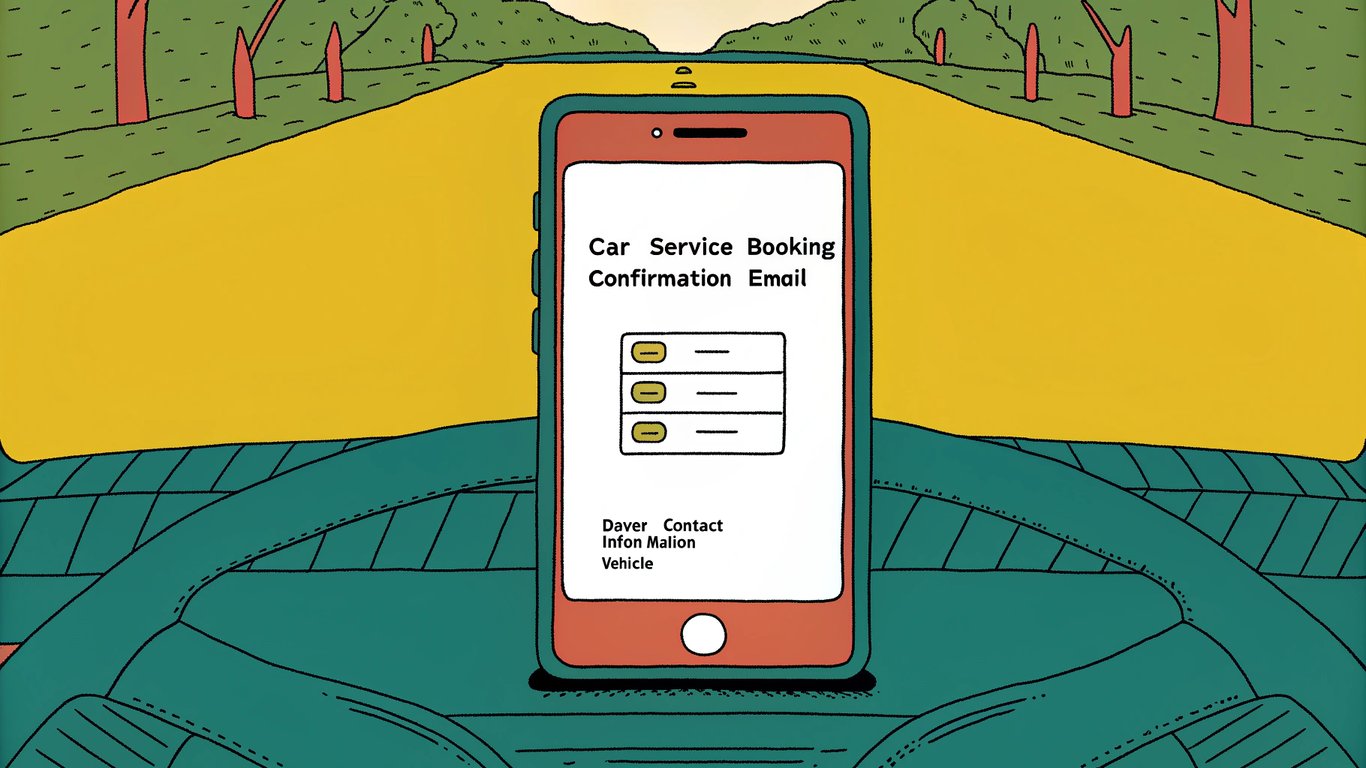 Smartphone displaying a car service booking confirmation email.