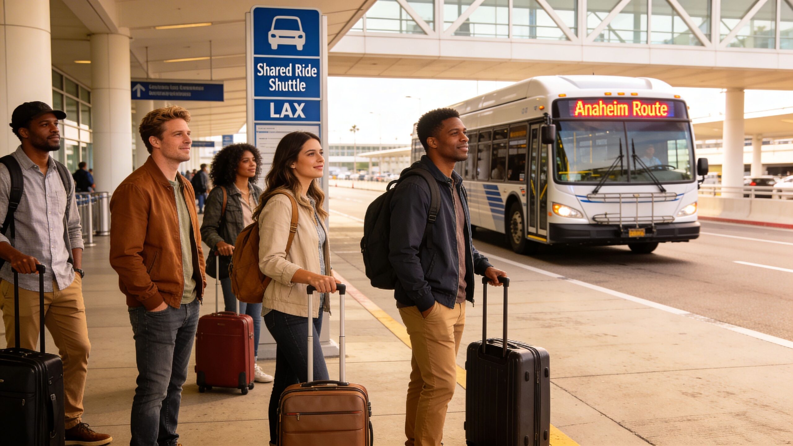How far is anaheim from lax airport: How Far is Anaheim From 3 Rides On Time A group of travelers waiting for an Anaheim Route bus at LAX airport for a shuttle ride.